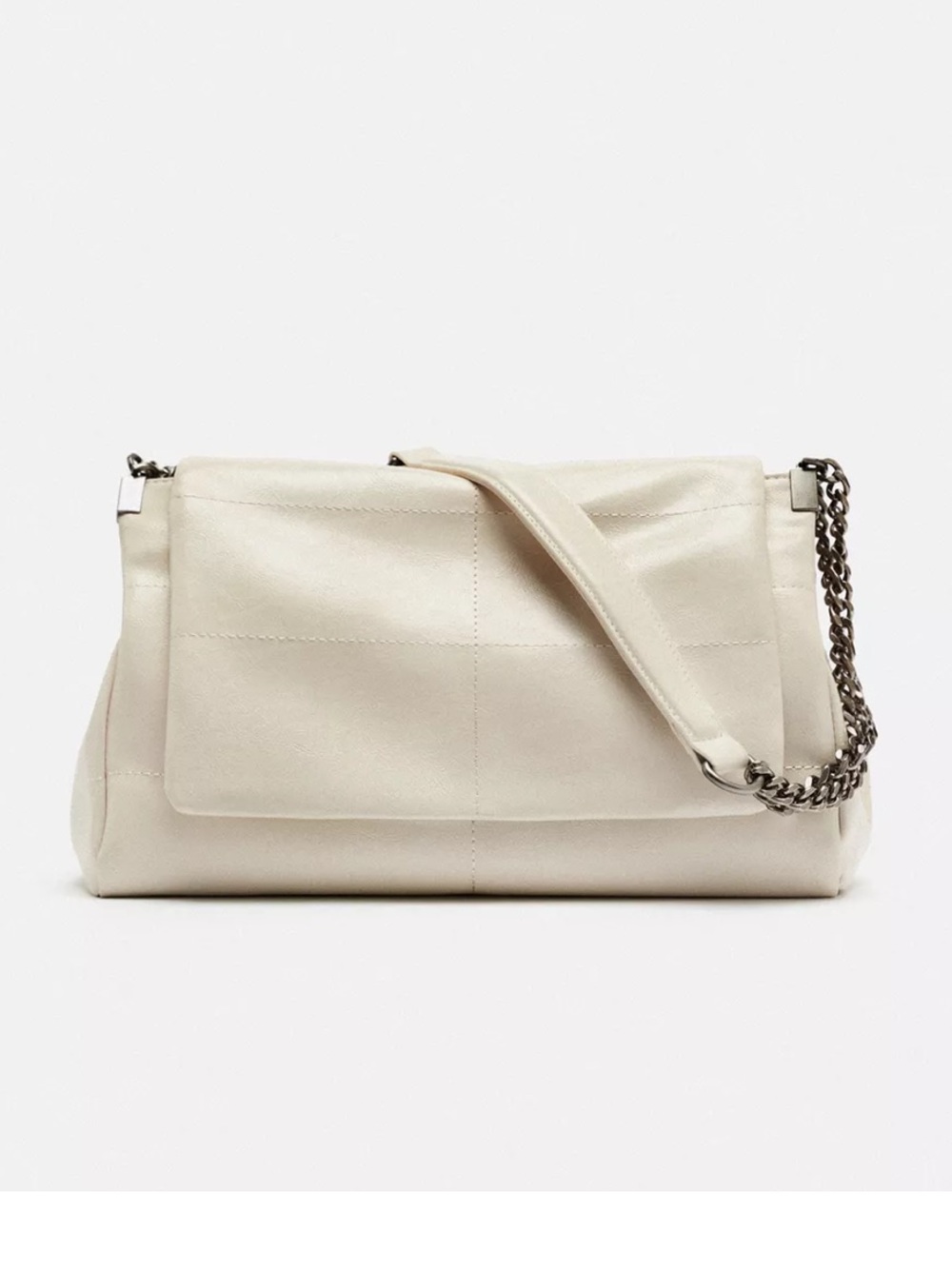 Brand NEW Zara White Rockstar Shoulder Bag with Chain Strap, 3 compartments